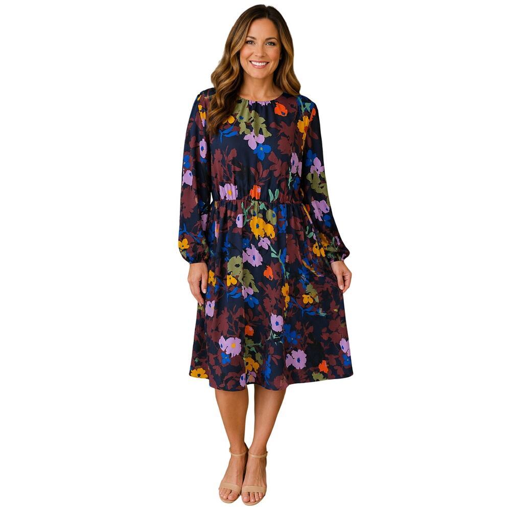 Halogen floral colorful bubble peasant elastic waist dress sz 1X NWOT career